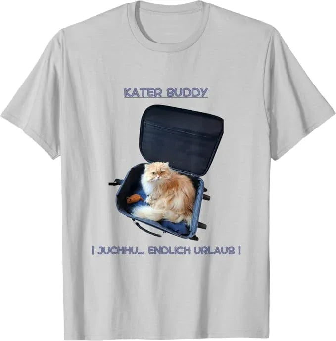 T-Shirt Kater Buddy Urlaubsbeginn – Titelfigur aus Kinderbuch Kater Pinos Welt voller Abenteuer